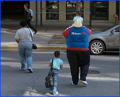 Fat man with toddler