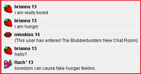 chat room exchange about boredom and fake hunger