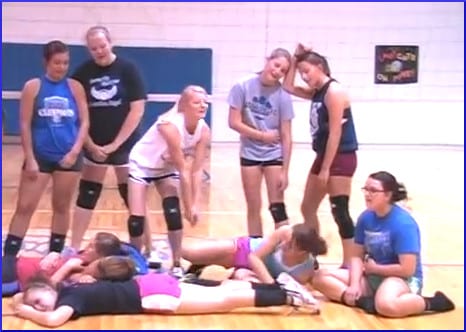 Tired teen girls in gym class