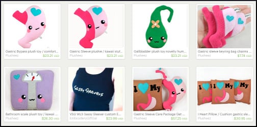 Gastric sleeve-themed items by Etsy craftspersons
