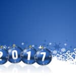 60905353 - 2017 new years illustration with christmas balls and snowflakes on blue background