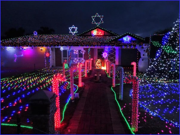 House lit up with holiday lights